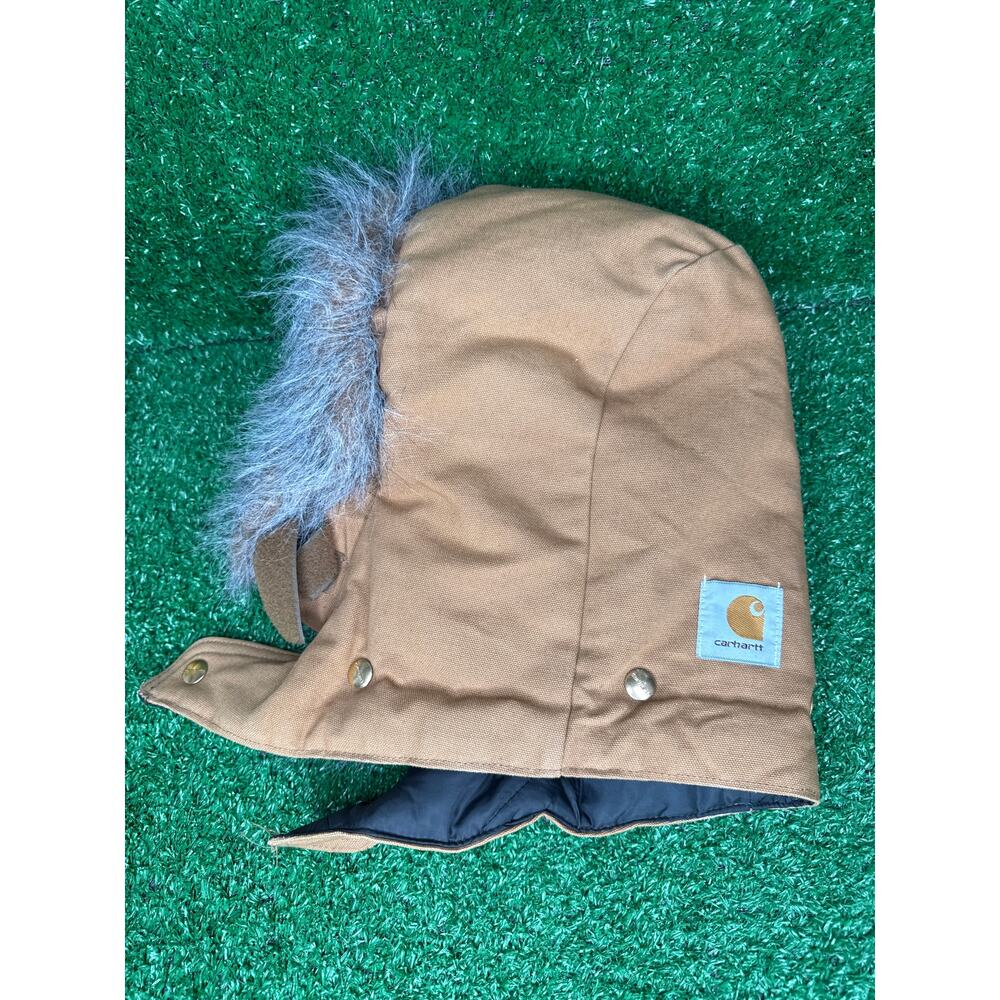 Carhartt Men's Brown Canvas Snap Removable Replacement Hood Faux Fur Quilt